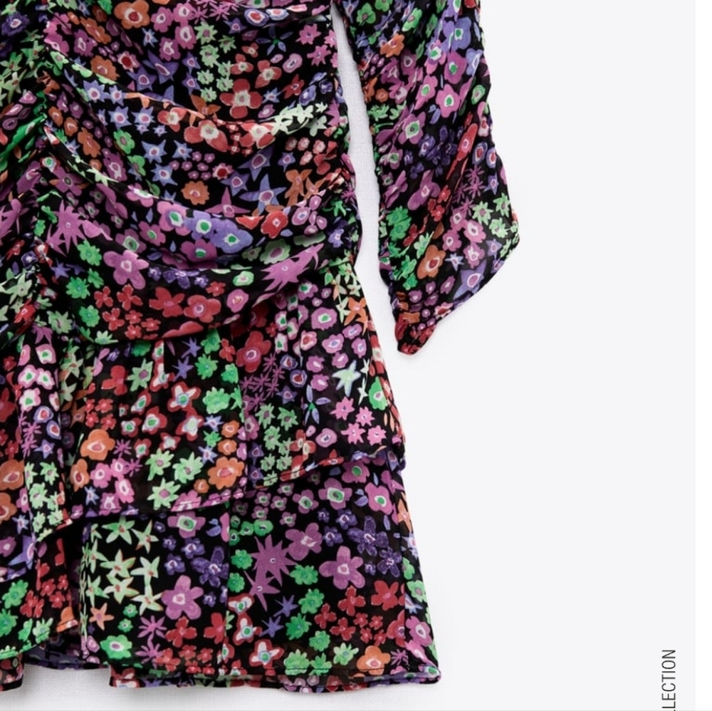 Zara Floral Print Draped Mini Dress NWT - Picture 7 of 9